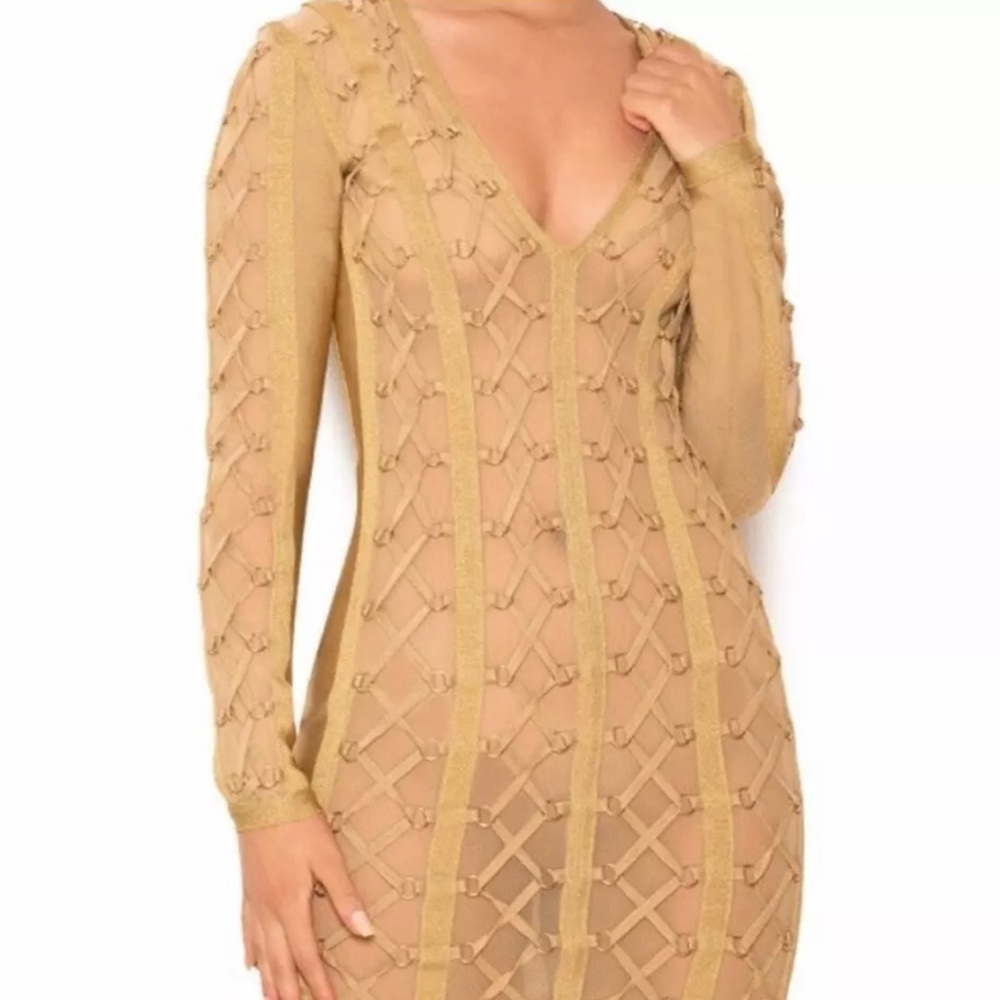 House of CB Fedora Gold Long Sleeve Bandage Dress. M- never worn